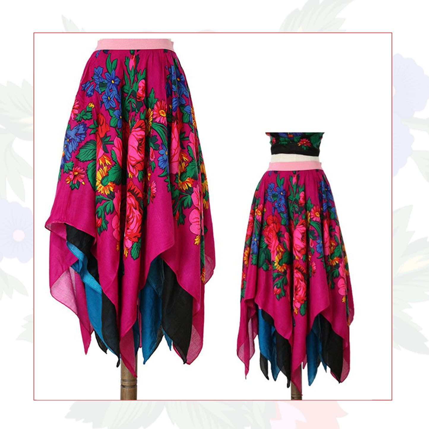 Kokum Floral Art Irregular Shape Skirt
