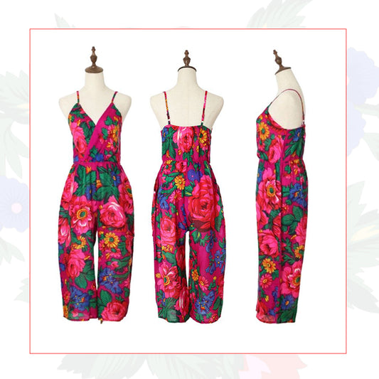 Floral Art Jumpsuit With Spaghetti Straps