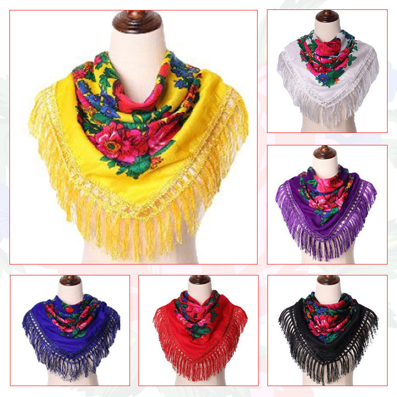 Fringed Metallic Kokum Floral Scarf