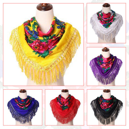 Fringed Metallic Kokum Floral Scarf