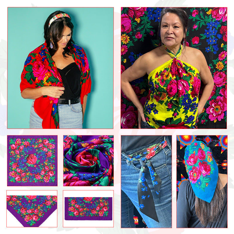 Metallic Kokum Floral Scarf