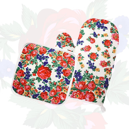 Kokum Floral Oven Mit and Pot Holder Set